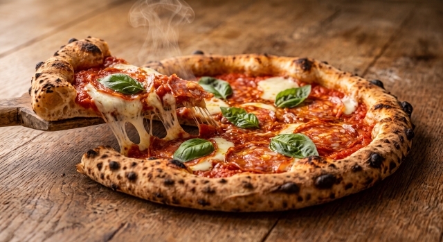 Pizza Diavola - Pomodoro del Gargano, mozzarella fiordilatte pugliese, ventricina piccante abruzzese, basilico fresco